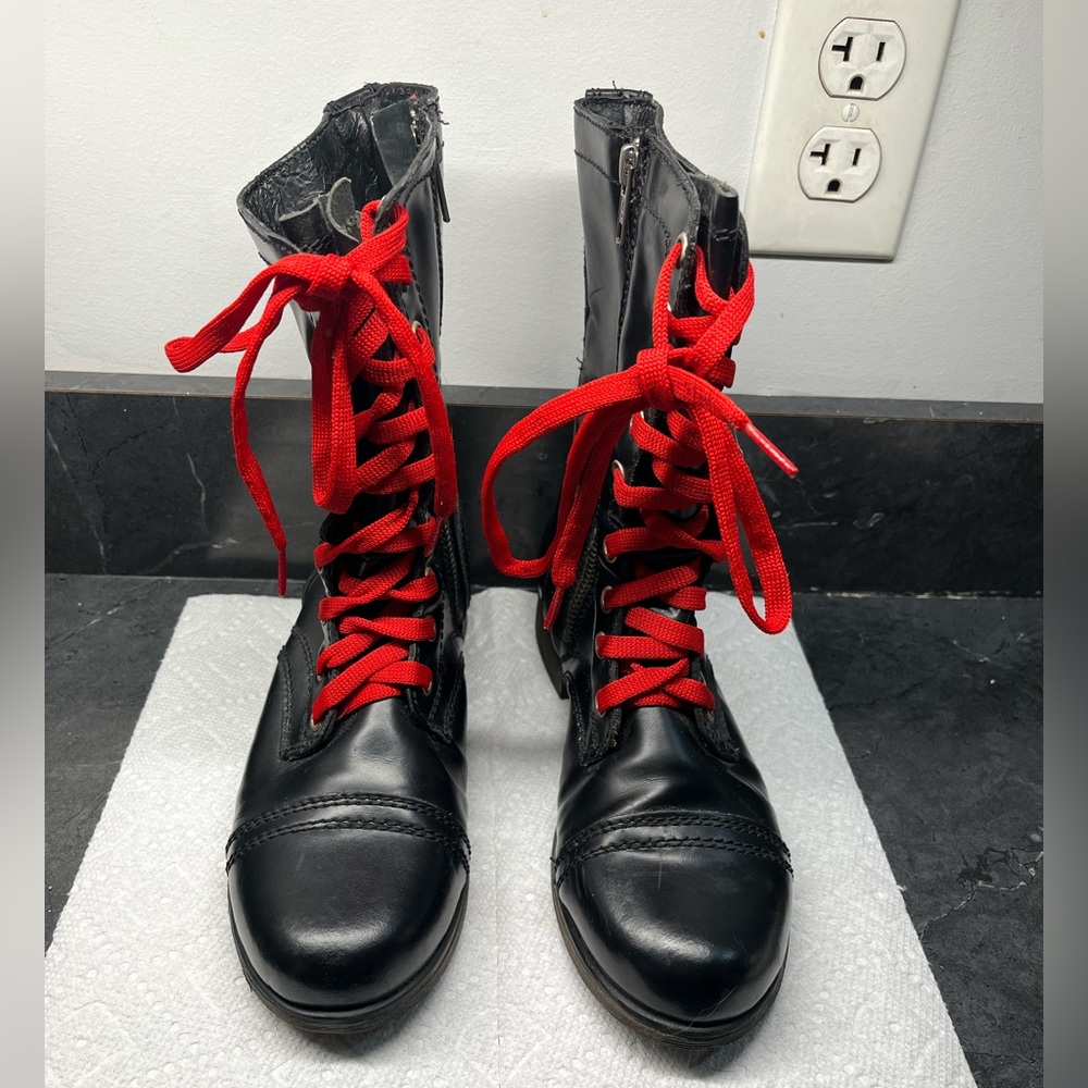 Steve Madden Black Combat Boots with Red Laces